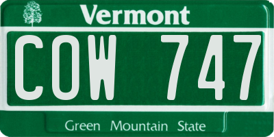 VT license plate COW747