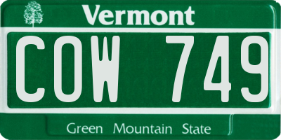 VT license plate COW749