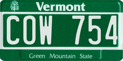 VT license plate COW754