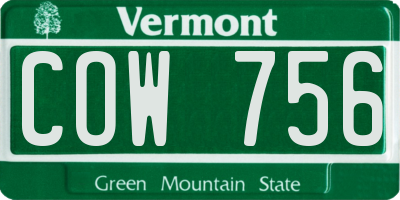 VT license plate COW756