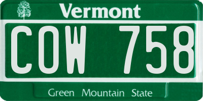 VT license plate COW758