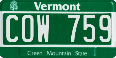 VT license plate COW759