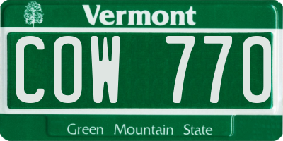VT license plate COW770