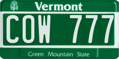 VT license plate COW777