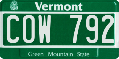 VT license plate COW792
