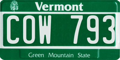 VT license plate COW793