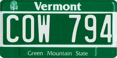 VT license plate COW794