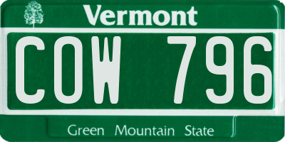 VT license plate COW796