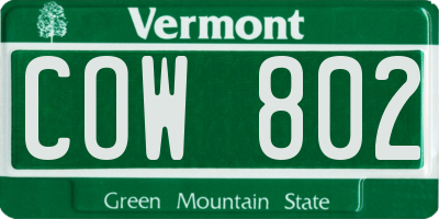VT license plate COW802