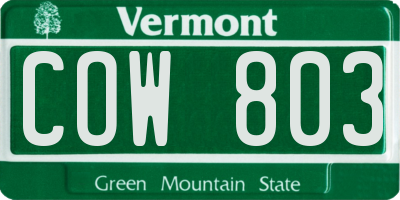 VT license plate COW803