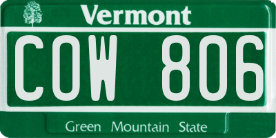 VT license plate COW806