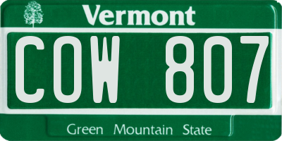 VT license plate COW807