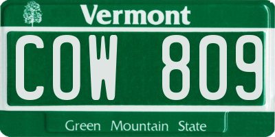 VT license plate COW809