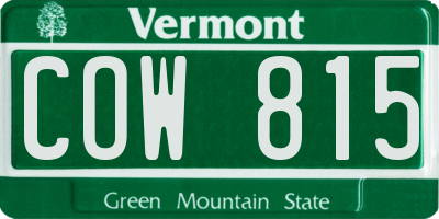VT license plate COW815