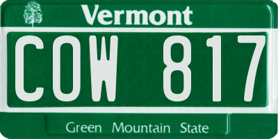 VT license plate COW817