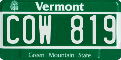 VT license plate COW819