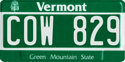VT license plate COW829