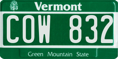 VT license plate COW832