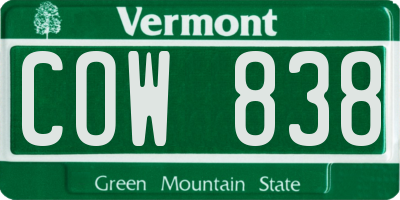 VT license plate COW838