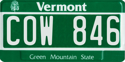 VT license plate COW846
