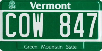 VT license plate COW847