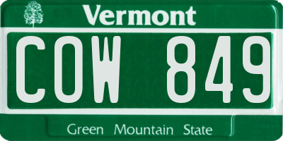 VT license plate COW849