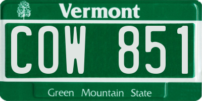 VT license plate COW851