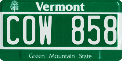 VT license plate COW858
