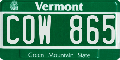 VT license plate COW865