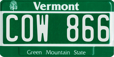 VT license plate COW866