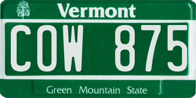 VT license plate COW875
