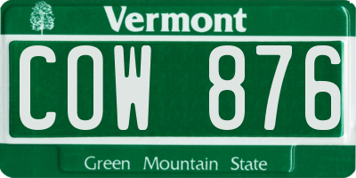 VT license plate COW876