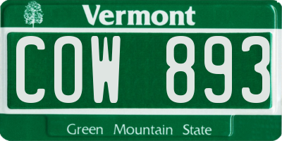 VT license plate COW893