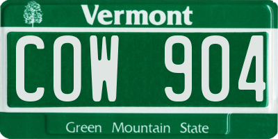 VT license plate COW904