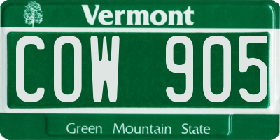 VT license plate COW905