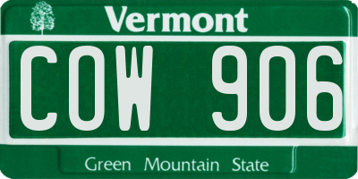 VT license plate COW906