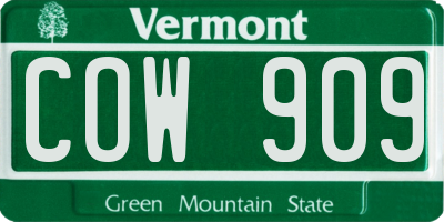 VT license plate COW909
