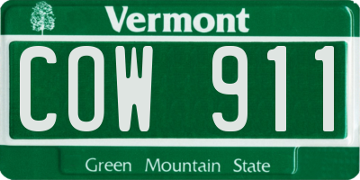 VT license plate COW911