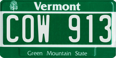 VT license plate COW913