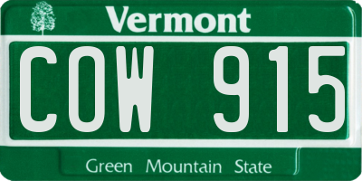 VT license plate COW915