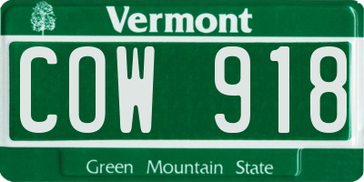 VT license plate COW918