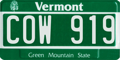 VT license plate COW919