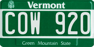 VT license plate COW920