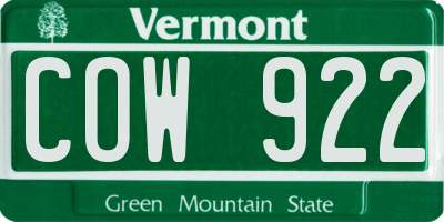 VT license plate COW922
