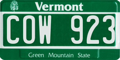 VT license plate COW923
