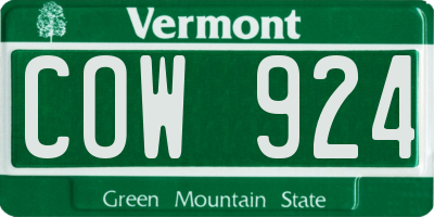 VT license plate COW924