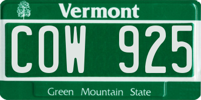 VT license plate COW925