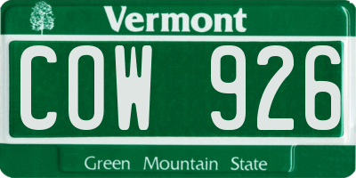 VT license plate COW926