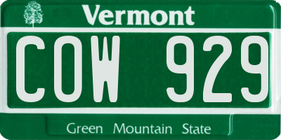 VT license plate COW929