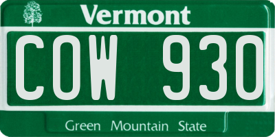 VT license plate COW930